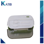 Kids Wheat Straw LunchBox With Spoon & Fork- Green 1000ml[1Pc][PD]