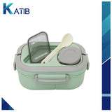 Double Layer Lunch Box Portable With Fork And Spoon For kids School Light Green [1Pc][PD]