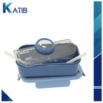 Lunch Box Microwavable with Fork Spoon 2 Compartments Blue [1Set][PD]