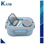 Double Layer Lunch Box Portable With Fork And Spoon For kids School Light Blue[1Pc][PD]