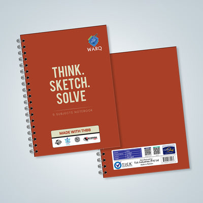 WARQ Premium Spiral Notebook – 5 Subjects [THINK. SKETCH. SOLVE] [COB]