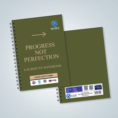 WARQ Premium Spiral Notebook [Progress Not Perfection] – 6 Subjects [COB]