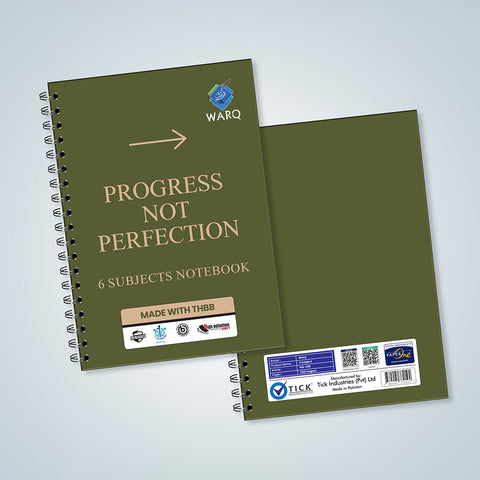 WARQ Premium Spiral Notebook [Progress Not Perfection] – 6 Subjects [COB]