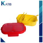 Red Four-Lock Lunch Box With Spoon & Chopsticks [PD][1Pc]