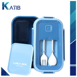 Blue Dual Color Lunch Box with Spoon & Fork - Compact & Portable [PD][1Pc]