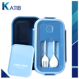 Blue Dual Color Lunch Box with Spoon & Fork - Compact & Portable [PD][1Pc]