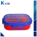 Blue Four-Lock Lunch Box With Spoon & Chopsticks [PD][1Pc]