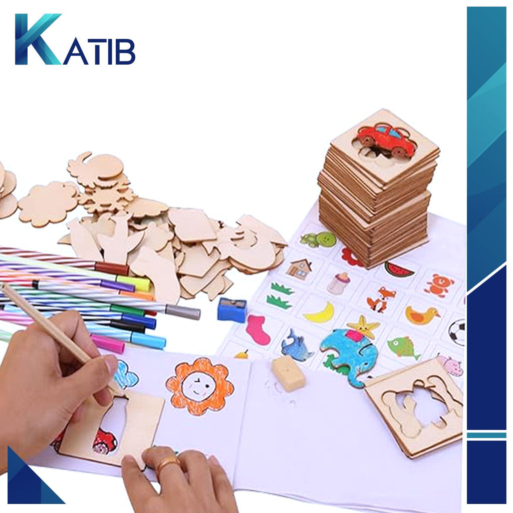 Kids Wooden Stencils Drawing Kit [PD][1Set] – KATIB - Paper and Stationery  at your doorstep