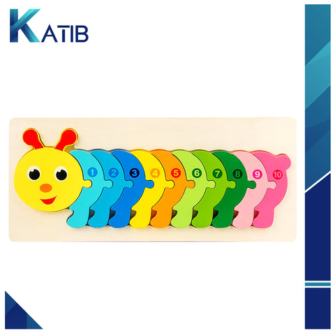 Colorful Wooden Caterpillar Shaped Puzzle with Numerical Number [PD][1Pc]