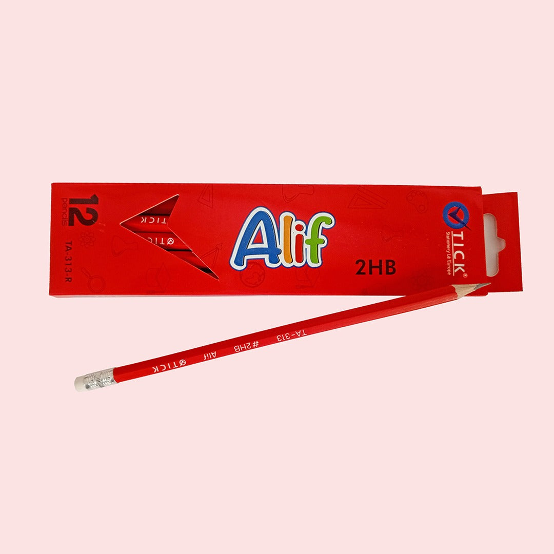 Tick ALIF RED Hexagonal Eraser tip Pencil 12 PCS Pack (COB) – KATIB ...
