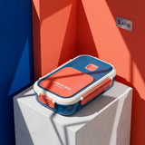 Blue & Orange Dual Color Lunch Box with Spoon & Fork [PD][1Pc]
