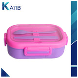 Pink Four-Lock Lunch Box With Spoon & Chopsticks [PD][1Pc]