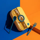 Lunch Box Microwavable with Fork Spoon 2 Compartments yellow [1Set][PD]