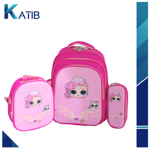 3 Pcs Trolly Girls School Bag [PD][1Pc]