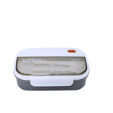 Kids Wheat Straw LunchBox With Spoon & Fork- Gray 1000ml[1Pc][PD] - Kaliber