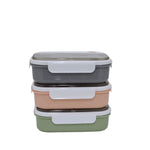 Kids Wheat Straw LunchBox With Spoon & Fork- Gray 1000ml[1Pc][PD] - Kaliber