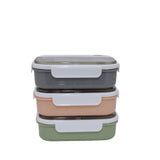 Kids Wheat Straw LunchBox With Spoon & Fork- Gray 1000ml[1Pc][PD] - Kaliber