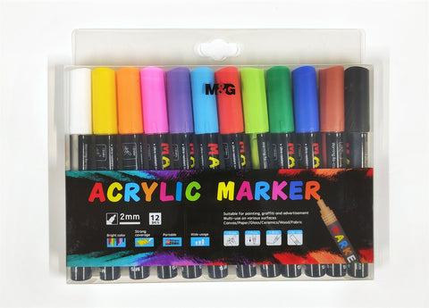 M&G 976E1 12 Acrylic Color Paint Markers Set [PD][1Set]