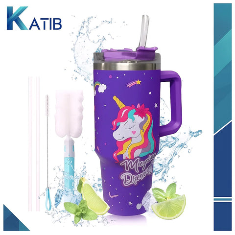 Unicorn Insulated Stainless Steel Tumbler with Handle & Straw [PD]