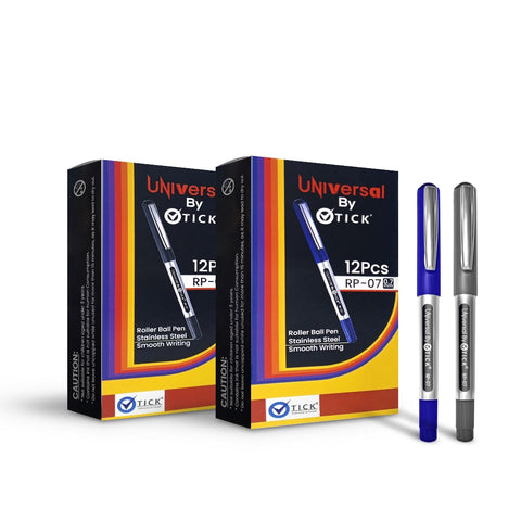 Universal by Tick Black Roller Ball Pen [IS][Pack of 12]