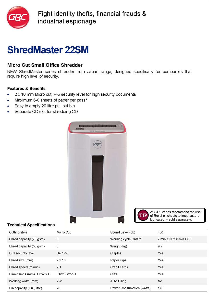 GBC ShredMaster 22SM Micro Cut P-5 Paper/CD/Card Shredder [IP] – KATIB ...